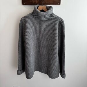 RAEY Ribbed Knit Grey Virgin Wool Turtleneck Sweater Tunic S/M